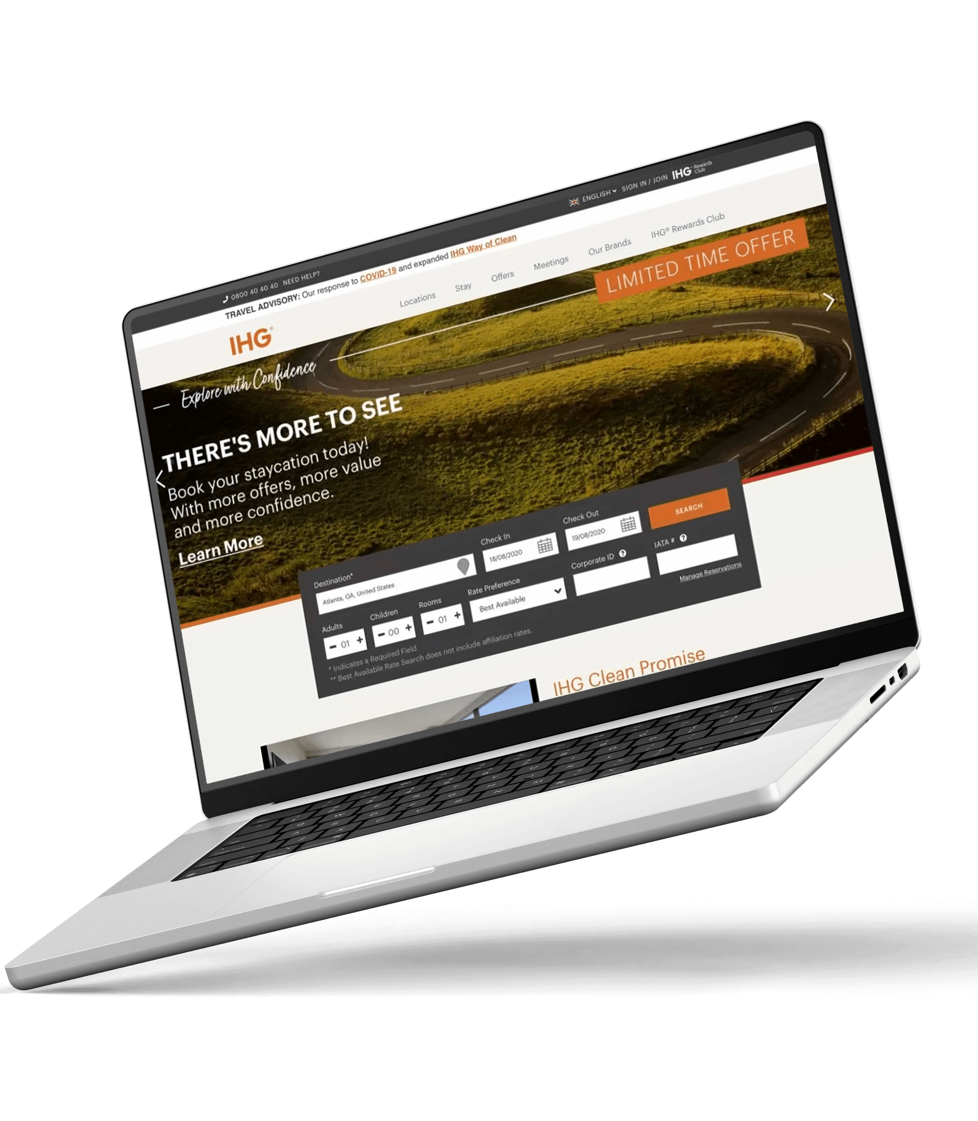 design mockup of IHG application on laptop